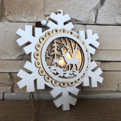 Dřevěné svítící LED vánoční ozdoby - vločka