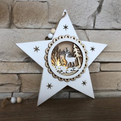 Dřevěné svítící LED vánoční ozdoby - hvězda