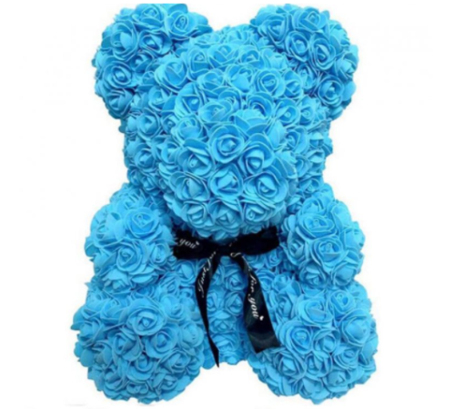 ROSE BEAR - SVĚTLE MODRÝ MEDVÍDEK Z RŮŽÍ 25 CM V DÁRKOVÉM BALENÍ