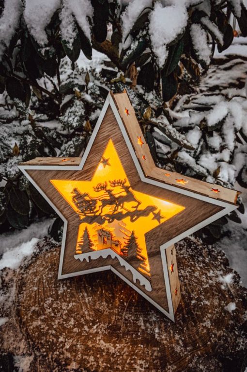 Dřevěná svítící dekorace hvězda - Santa Claus na saních - Image 2