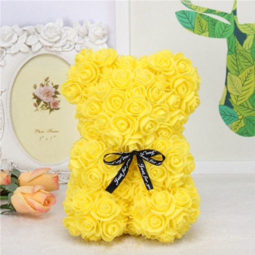 ROSE BEAR - ŽLUTÝ MEDVÍDEK Z RŮŽÍ 25 CM V DÁRKOVÉM BALENÍ