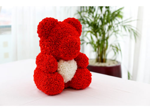 ROSE BEAR - ČERVENÝ MEDVÍDEK Z RŮŽÍ se srdíčkem 35CM V DÁRKOVÉM BALENÍ