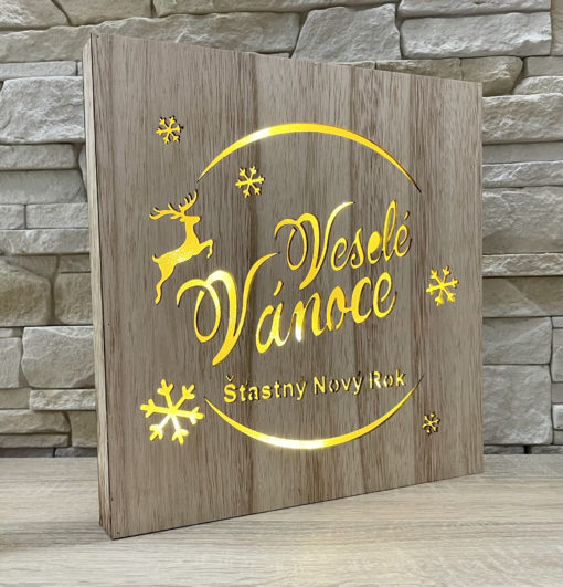 Dřevěná svítící LED dekorace Veselé Vánoce a Šťastný Nový Rok - Image 2