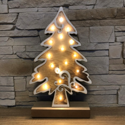 Dřevěná svítící LED dekorace 33 cm stromeček