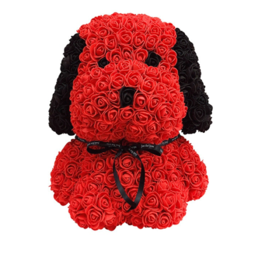 ROSE DOG PUPPY - ČERVENÝ PEJSEK Z RŮŽÍ se mašlí 40CM V DÁRKOVÉM BALENÍ