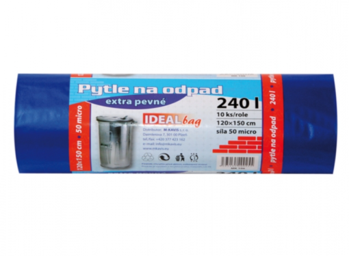 Pytel na odpad EXTRA PEVNÝ modrý 120x150cm 240l 50 mic 10ks