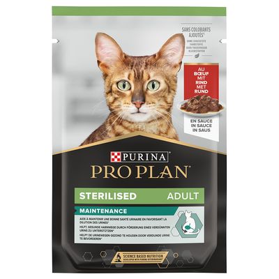 Pro Plan Sterilizovaná kočka hovězí ve šťávě 85g kapsička